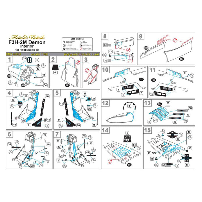 McDonnell F3H-2M Demon, Cockpit Interior Details (for HobbyBoss) Scale 1:48 Metallic Details MD4848