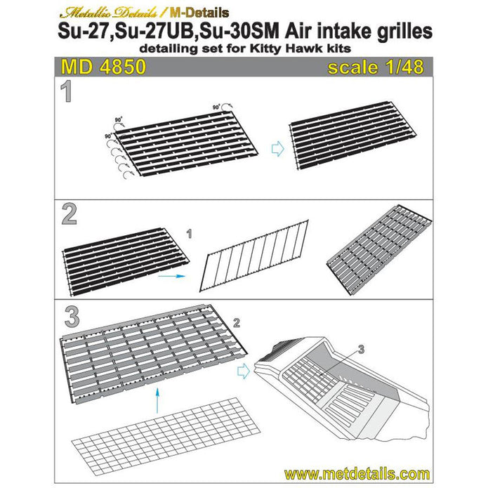 Sukhoi Su-27, Su-27UB, Su-30SM, Protective Air Intake Grilles, Exterior Details, Scale 1:48 Photoetch (Recommended for kit: Kitty Hawk) Metallic Details MD4850 - For model kit Aircraft