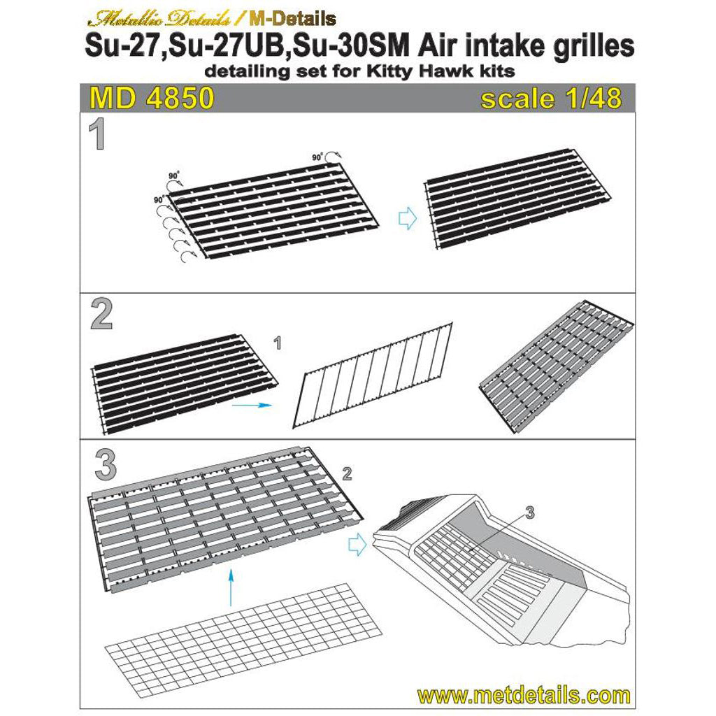 Sukhoi Su-27, Su-27UB, Su-30SM, Protective Air Intake Grilles, Exterior Details, Scale 1:48 Photoetch (Recommended for kit: Kitty Hawk) Metallic Details MD4850 - For model kit Aircraft