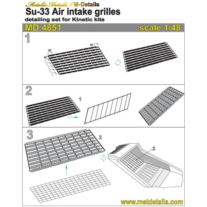 Sukhoi Su-33, Protective Air Intake Grilles, Exterior Details, Scale 1:48 Photoetch (Recommended for kit: Kinetic) Metallic Details MD4851 - For model kit Aircraft