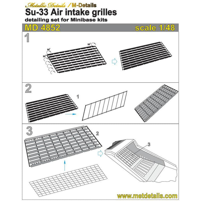 Sukhoi Su-33, Protective Air Intake Grilles, Exterior Details, Scale 1:48 Photoetch (Recommended for kit: Minibase) Metallic Details MD4852 - For model kit Aircraft