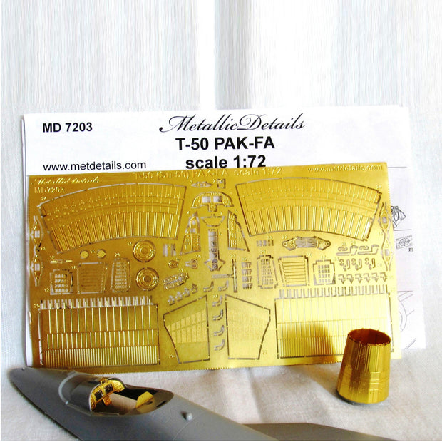 T-50 PAK-FA (Sukhoi Su-57) Fighter. Detailing set for aircraft Exterior Details, Interior Details, Jet nozzels (for Zvezda) Scale 1:72 Metallic Details MD7203