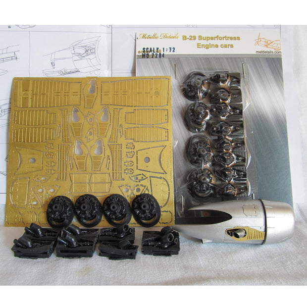 Boeing B-29 Superfortress, Detailing set Engine Cars (Engine, Compressor Exhaust, Landing Gear Bays) Scale 1:72 Photoetch, Resin (Recommended for kit: Academy) Metallic Details MD7204 - For model kit Aircraft