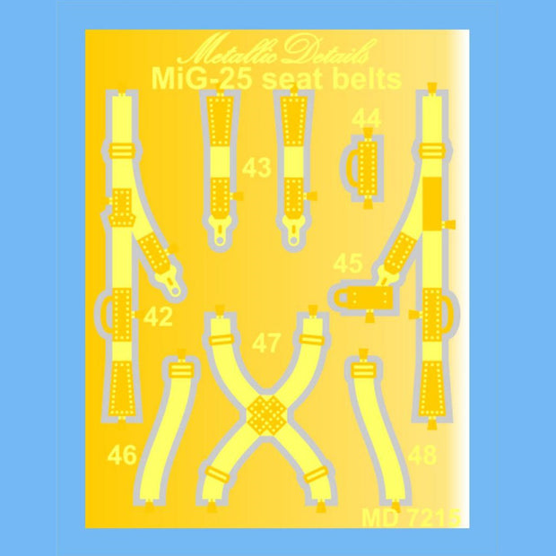 Mikoyan MiG-25, Seat Belts Scale 1:72 Photoetch Metallic Details MD7215 - For model kit Aircraft