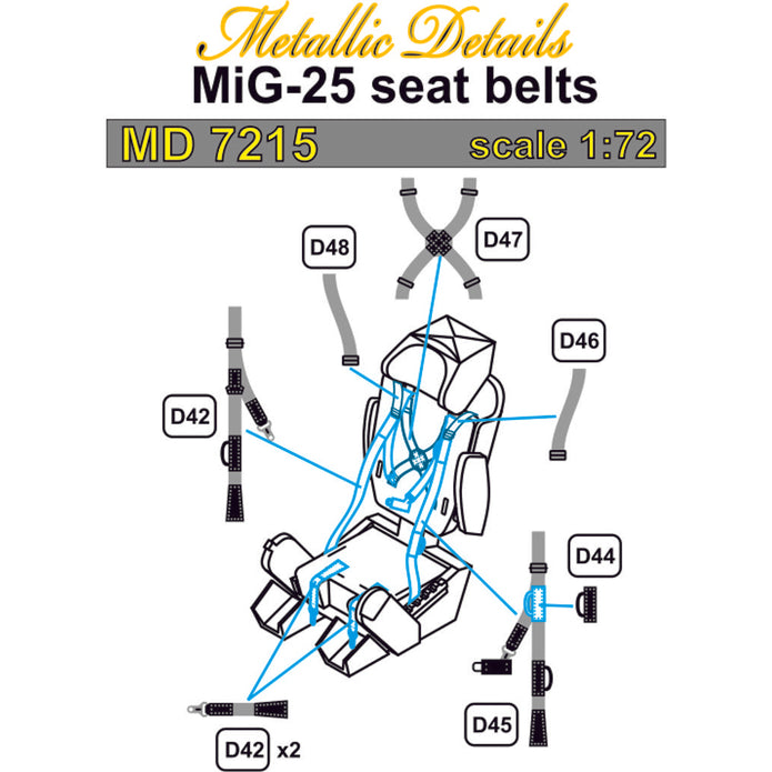 Mikoyan MiG-25, Seat Belts Scale 1:72 Photoetch Metallic Details MD7215 - For model kit Aircraft