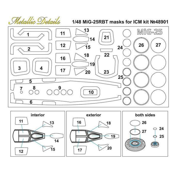 Mikoyan MiG-25RBT, Painting Masks Scale 1:48 (Recommended for kit: ICM) Metallic Details MDM4802 - For Models Aircraft Kits