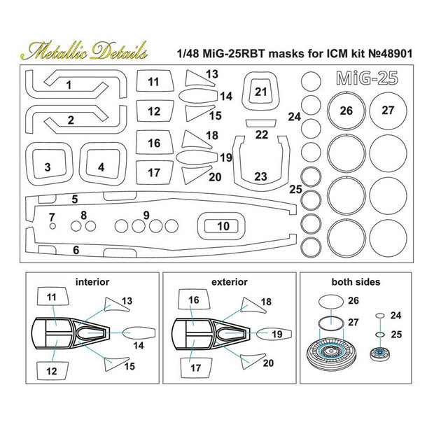 Mikoyan MiG-25RBT, Painting Masks Scale 1:48 (Recommended for kit: ICM) Metallic Details MDM4802 - For Models Aircraft Kits