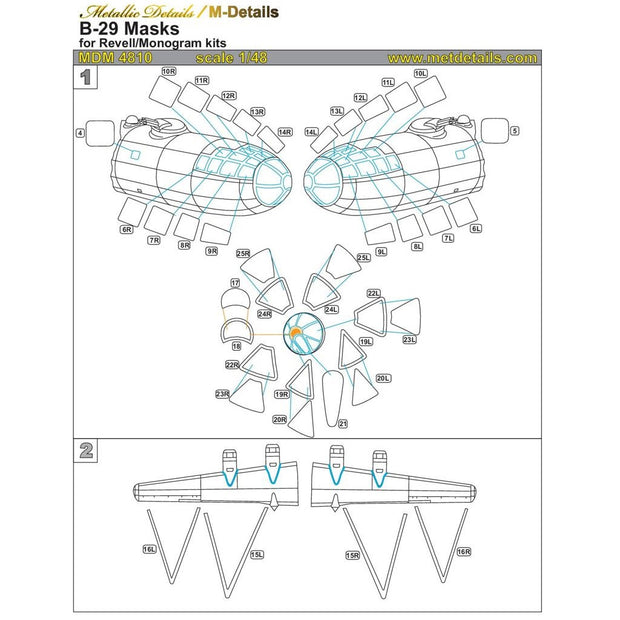 Boeing B-29 Superfortress, Painting Masks Scale 1:48 (Recommended for kit: Revel, Monogram) Metallic Details MDM4810 - For Models Aircraft Kits