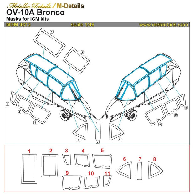 OV-10A Bronco, Canopy Painting Masks Scale 1:48 (Recommended for kit: ICM) Metallic Details MDM4813 - For Aircraft Models Kits