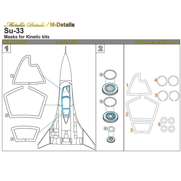 Sukhoi Su-33, Painting Masks Scale 1:48 (Recommended for kit: Kinetic) Metallic Details MDM4816 - For Aircraft Model Kit