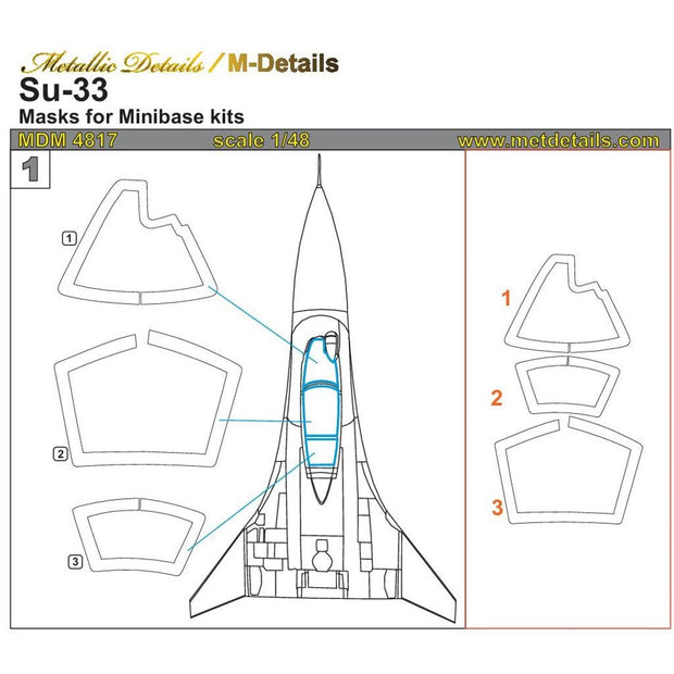 SukhoiSu-33, Painting Masks Scale 1:48 (Recommended for kit: Minibase) Metallic Details MDM4817 - For Model Kit Aircraft