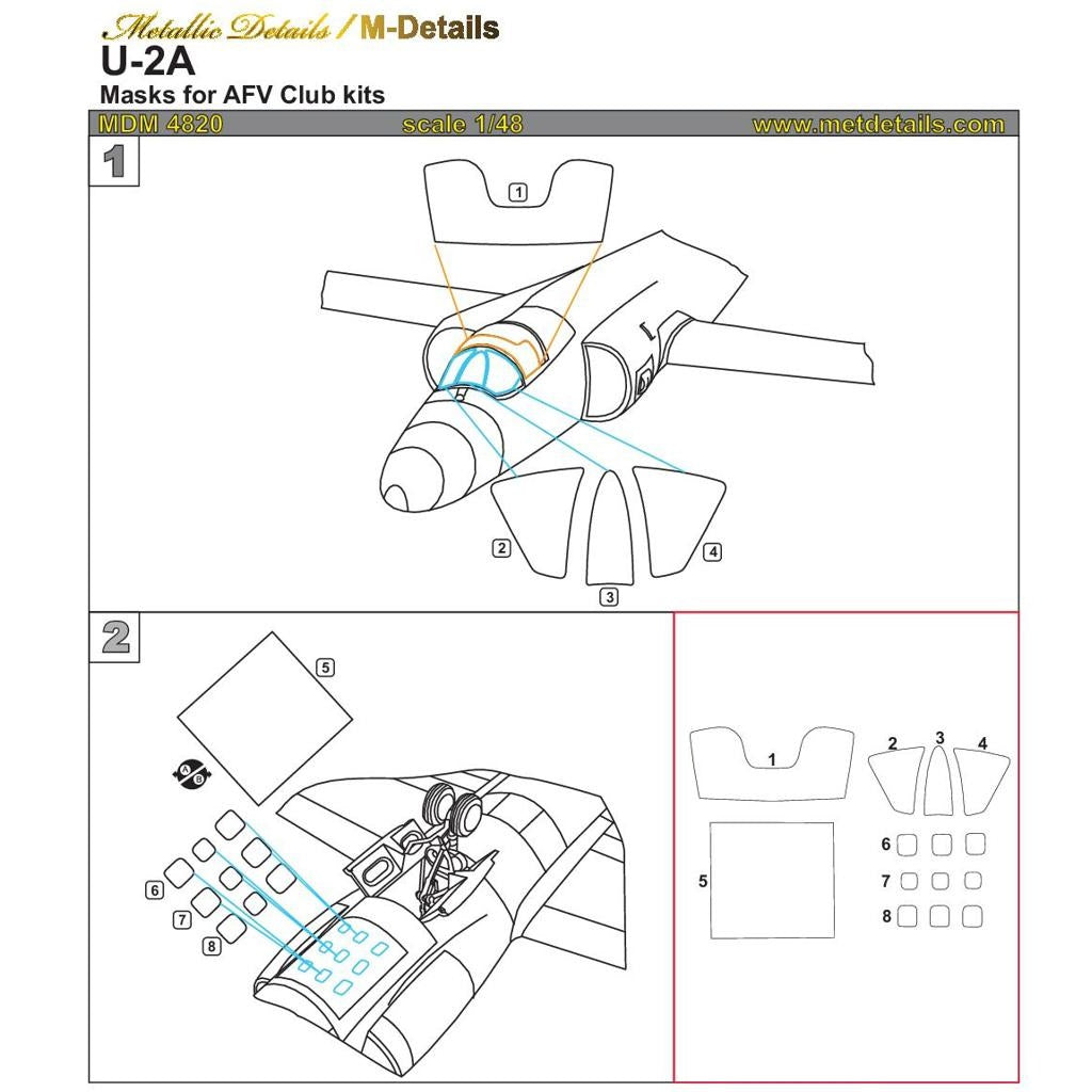 Lockheed U-2A, Painting Masks Scale 1:48 (Recommended for kit: AFV Club) Metallic Details MDM4820 - For Model Aircraft Kits