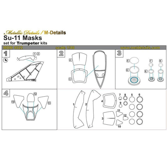 Sukhoi Su-11, Painting Masks Scale 1:48 (Recommended for kit: Trumpeter) Metallic Details MDM4822 - For Model Kits Aircraft