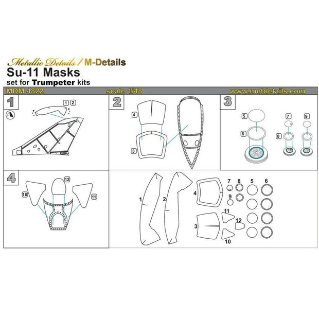 Sukhoi Su-11, Painting Masks Scale 1:48 (Recommended for kit: Trumpeter) Metallic Details MDM4822 - For Model Kits Aircraft