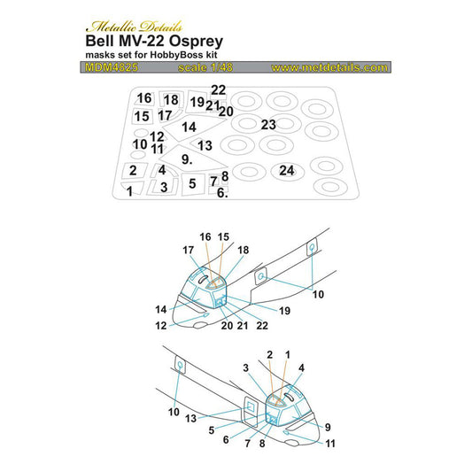 Bell Boeing MV-22 Osprey, Painting Masks Scale 1:48 (Recommended for kit: HobbyBoss) Metallic Details MDM4825 - For Model Kit Aircraft