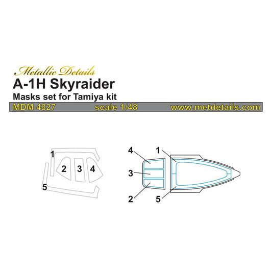 Douglas A-1H Skyraider, Painting Masks Scale 1:48 (Recommended for kit: Tamiya) Metallic Details MDM4827 - For Aircraft Kit Model