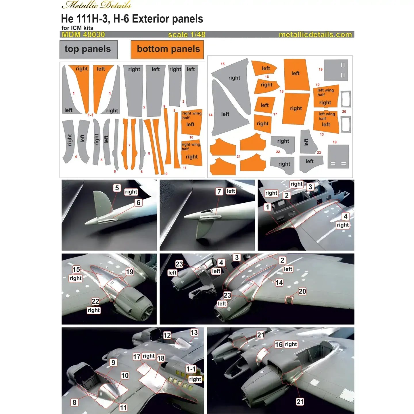 Heinkel He 111H-3 / H-6 Exterior Panels – Pre-Cut Self-Adhesive Aluminum Foil Set – Real Metal Upgrade (for ICM) Scale 1:48 Metallic Details MDM4830