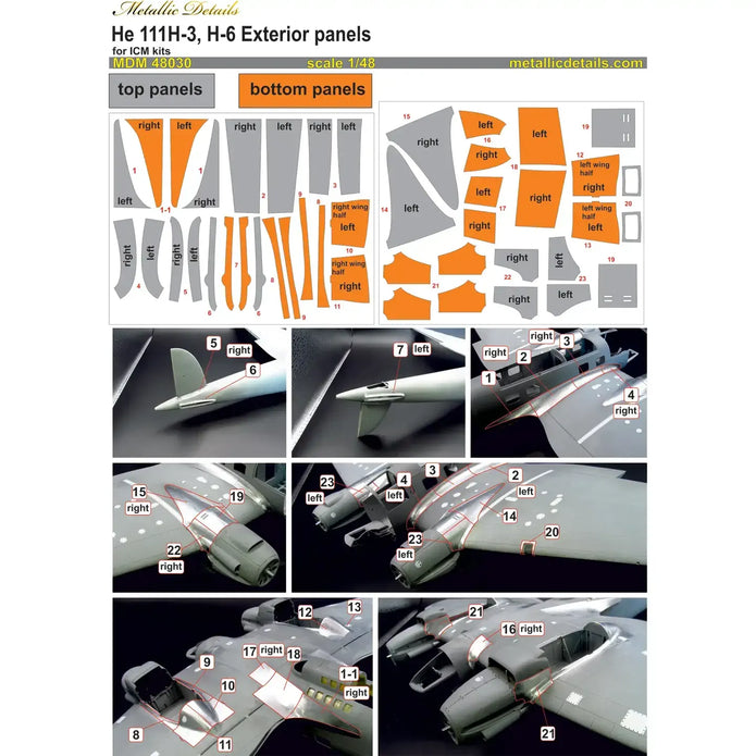 Heinkel He 111H-3 / H-6 Exterior Panels – Pre-Cut Self-Adhesive Aluminum Foil Set – Real Metal Upgrade (for ICM) Scale 1:48 Metallic Details MDM4830