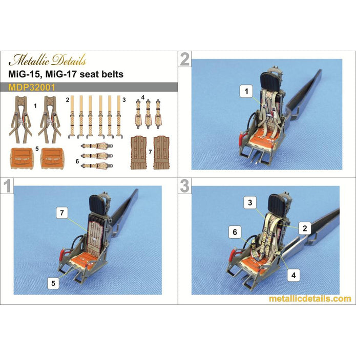 MiG-15 / MiG-17, Seat Belts (3D Decals) Scale 1:32 Metallic Details MDP32001 - For Model Kits Aircraft