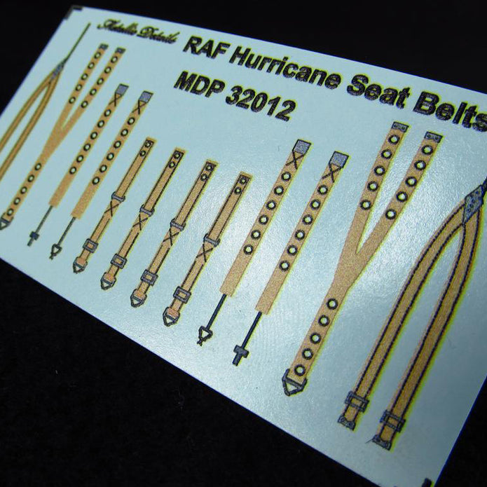 RAF Hurricane Seat Belts (3D Decals) Scale 1:32 Metallic Details MDP32012 - For Model Kit Aircraft