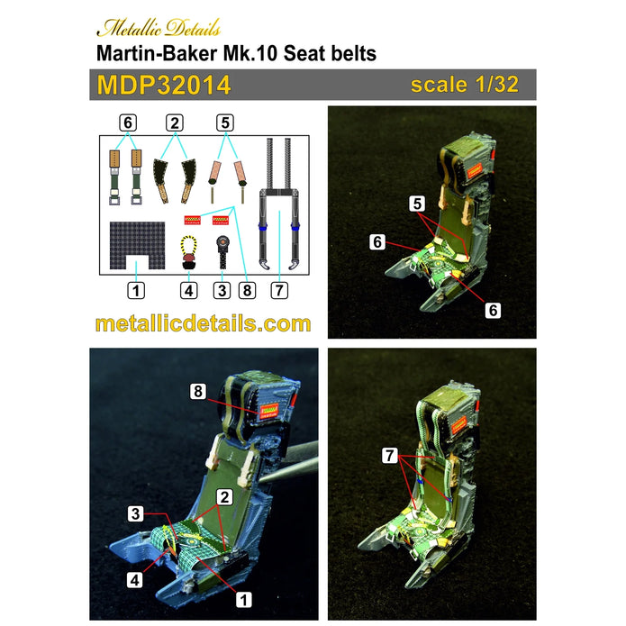 Martin-Baker Mk,10 Seat Belts (3D Decals) Scale 1:32 Metallic Details MDP32014 - For Aircraft Kit Model