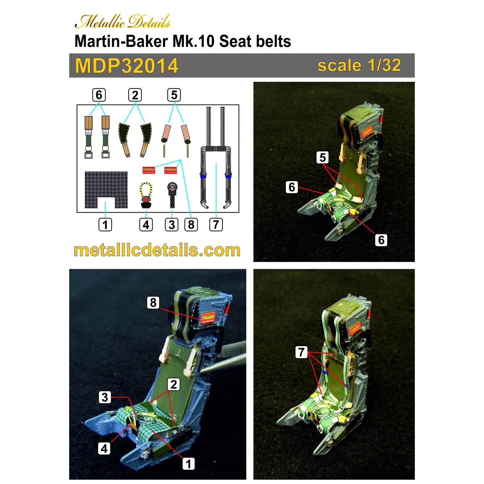 Martin-Baker Mk,10 Seat Belts (3D Decals) Scale 1:32 Metallic Details MDP32014 - For Aircraft Kit Model