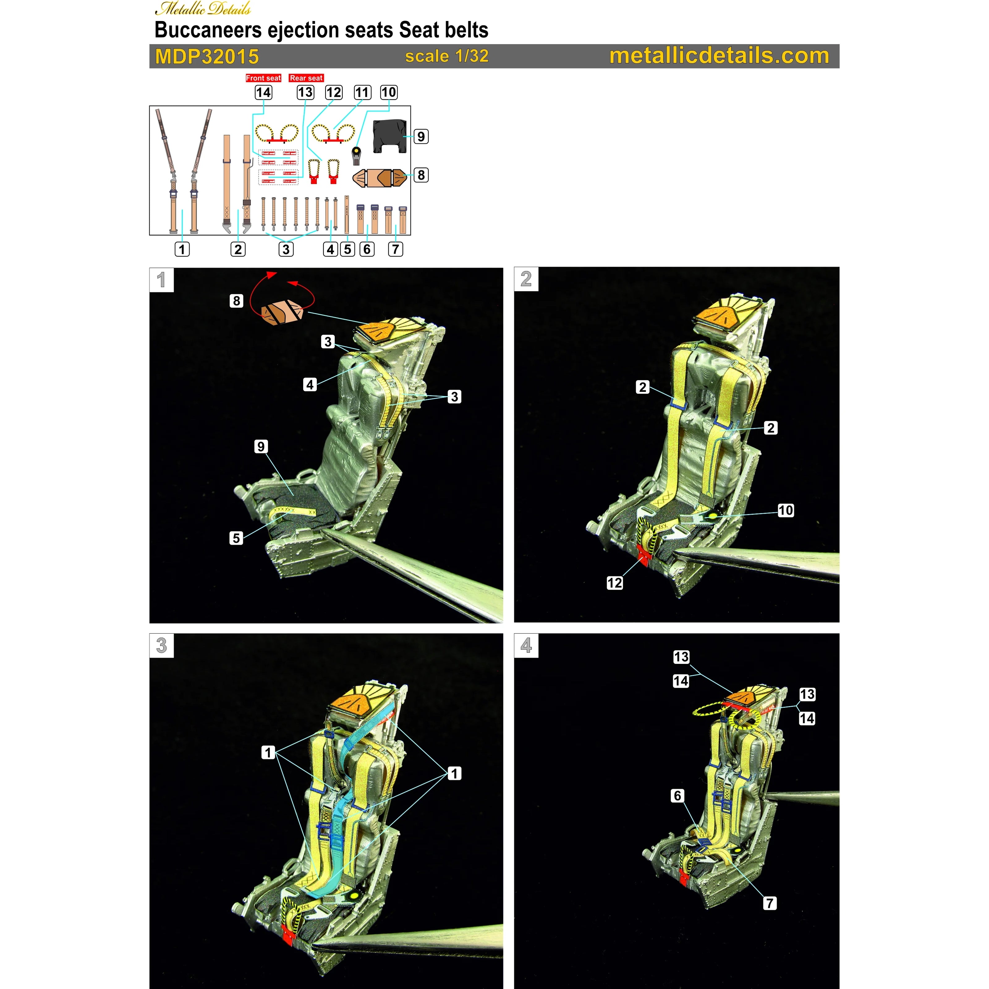 Blackburn Buccaneer, Seat Belts (3D Decals) Scale 1:32 Metallic Details MDP32015 - For Model Aircraft Kits