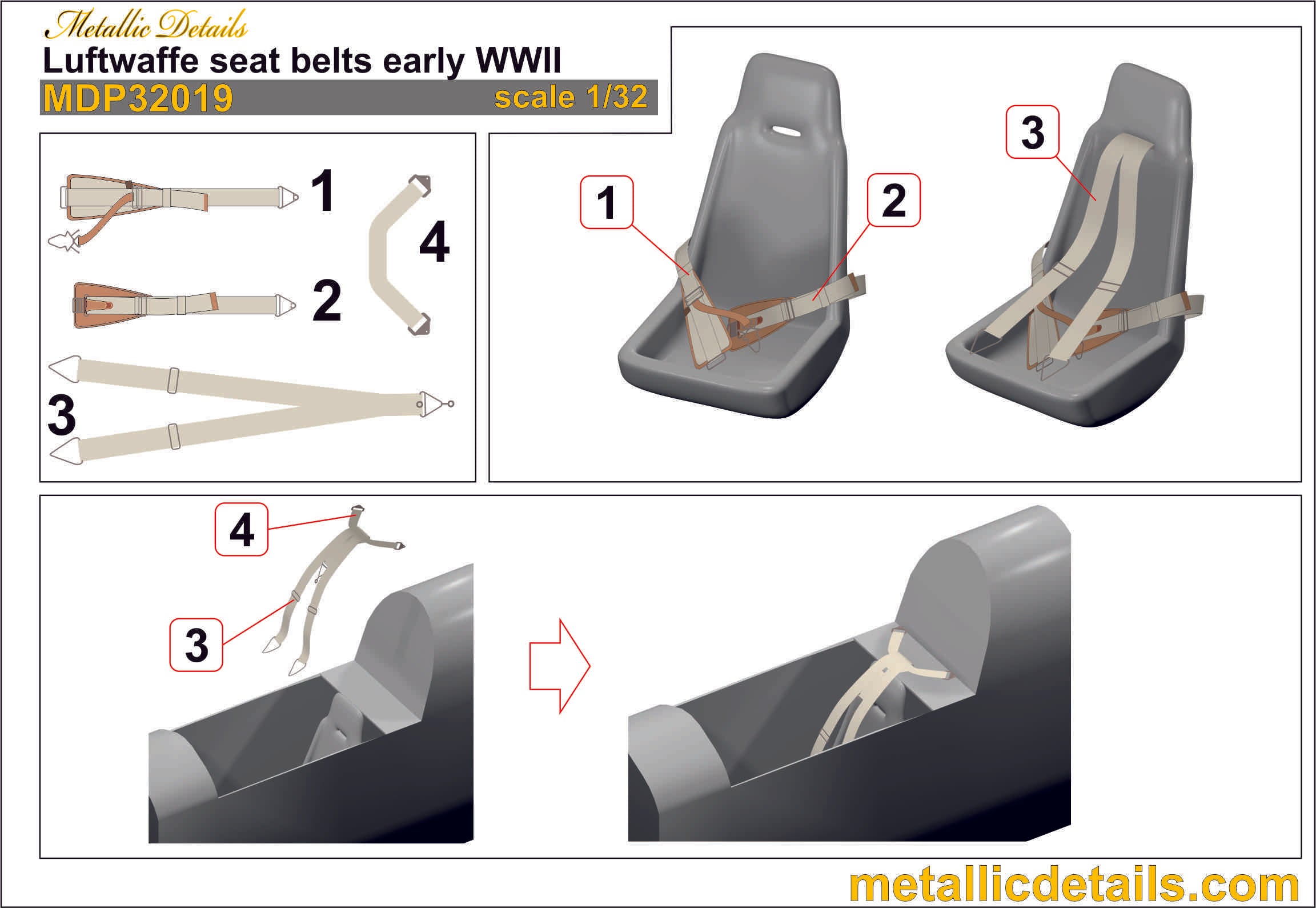 Luftwaffe Seat Belts early WWII Scale 1:32 Metallic Details MDP32019