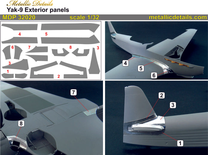 Yakovlev Yak-9. Exterior panels Scale 1:32 Metallic Details MDP32020