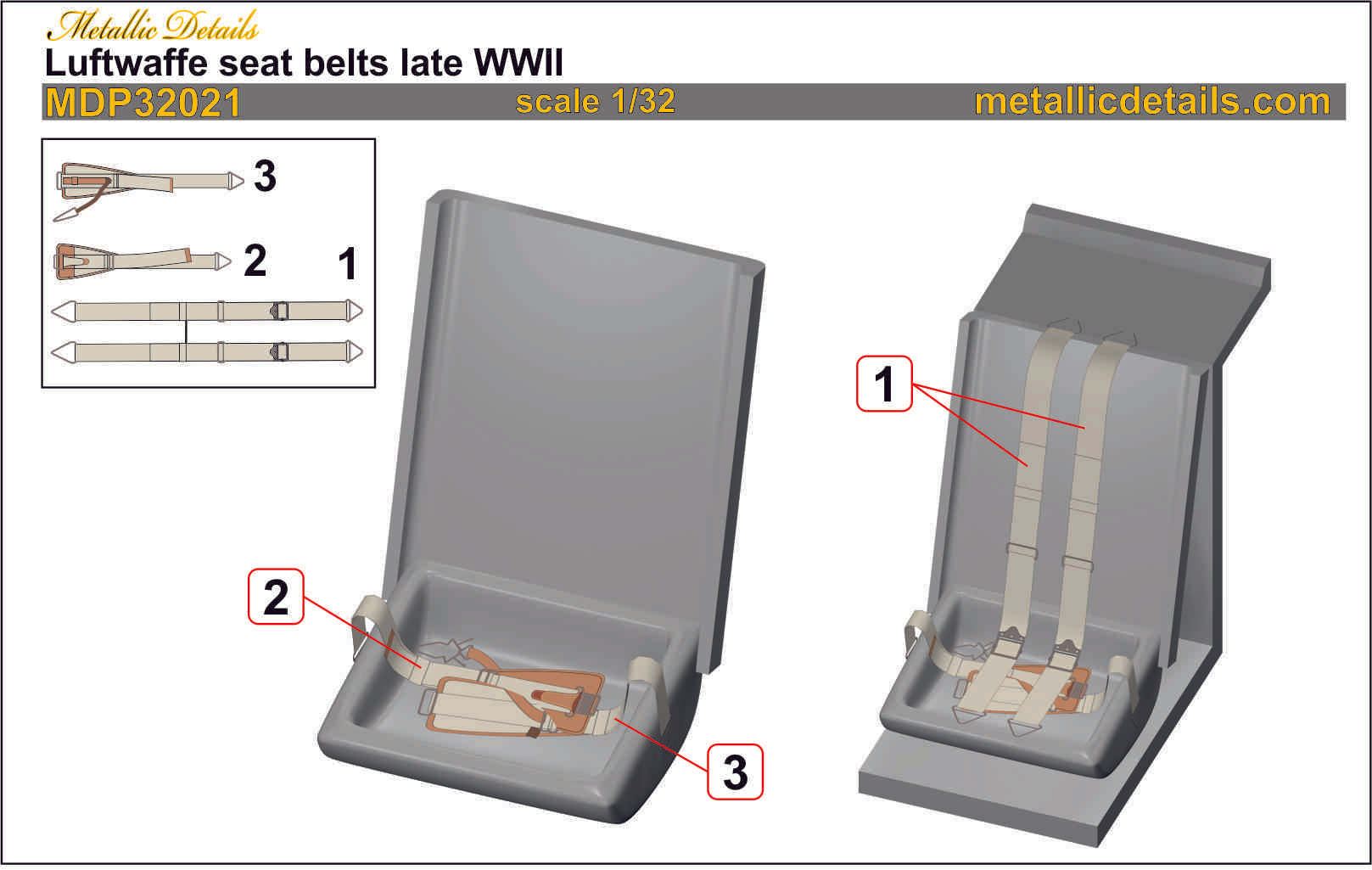 Luftwaffe Seat Belts late WWII Scale 1:32 Metallic Details MDP32021