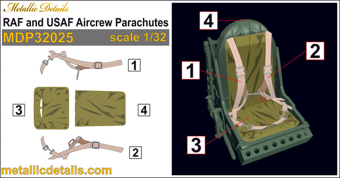 RAF and USAF Aircrew Parachutes Scale 1:32 Metallic Details MDP32025