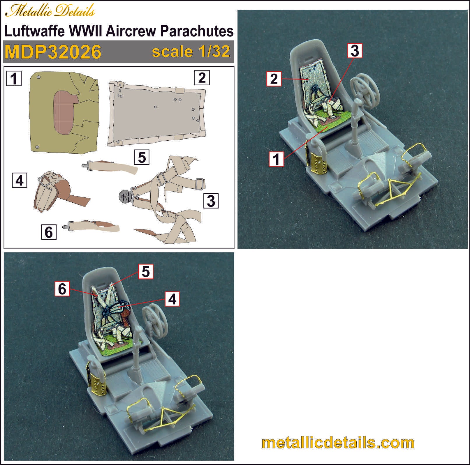 Luftwaffe WWII Aircrew Parachutes Scale 1:32 Metallic Details MDP32026