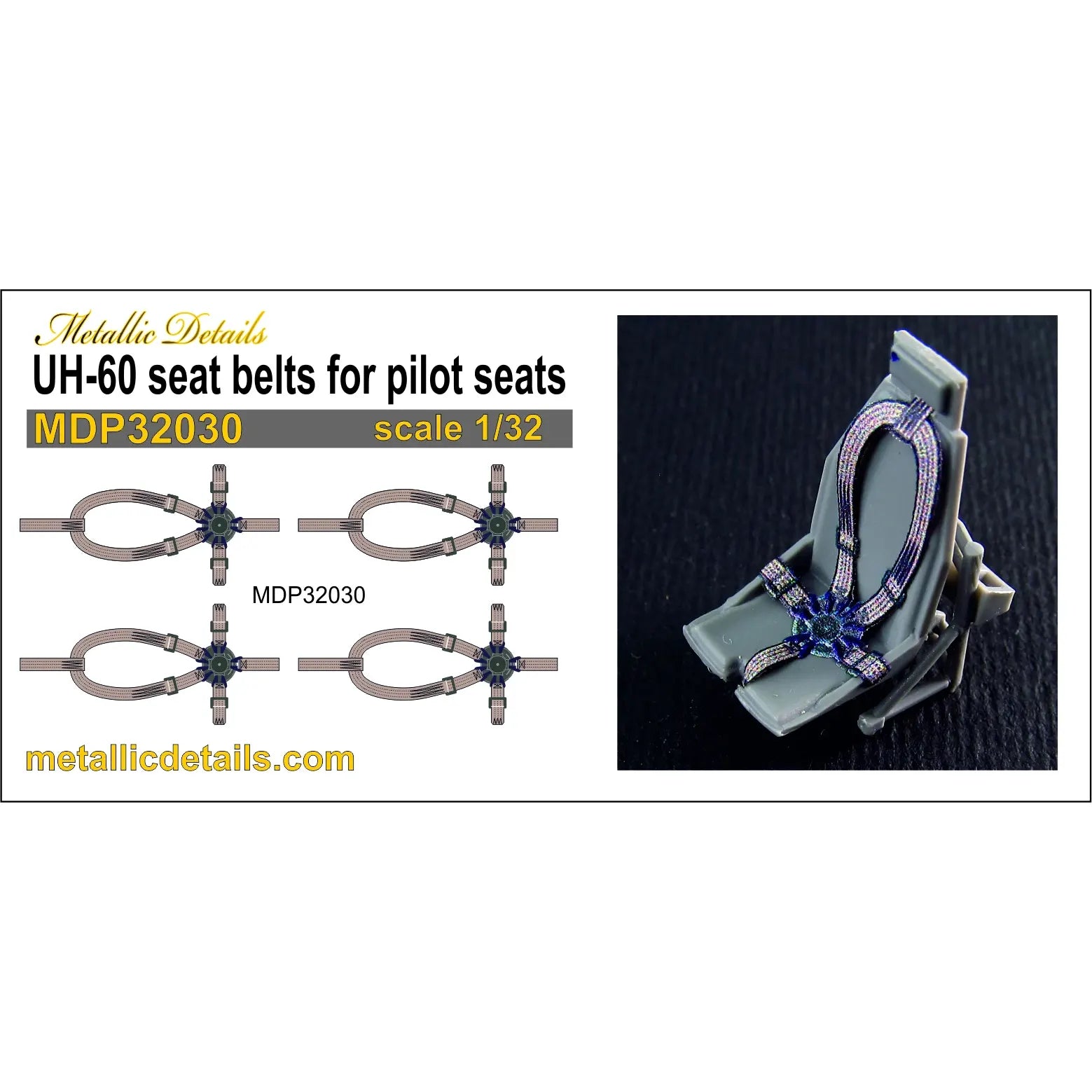 Sikorsky UH-60 seat belts for pilot seats Scale 1:32 Metallic Details MDP32030