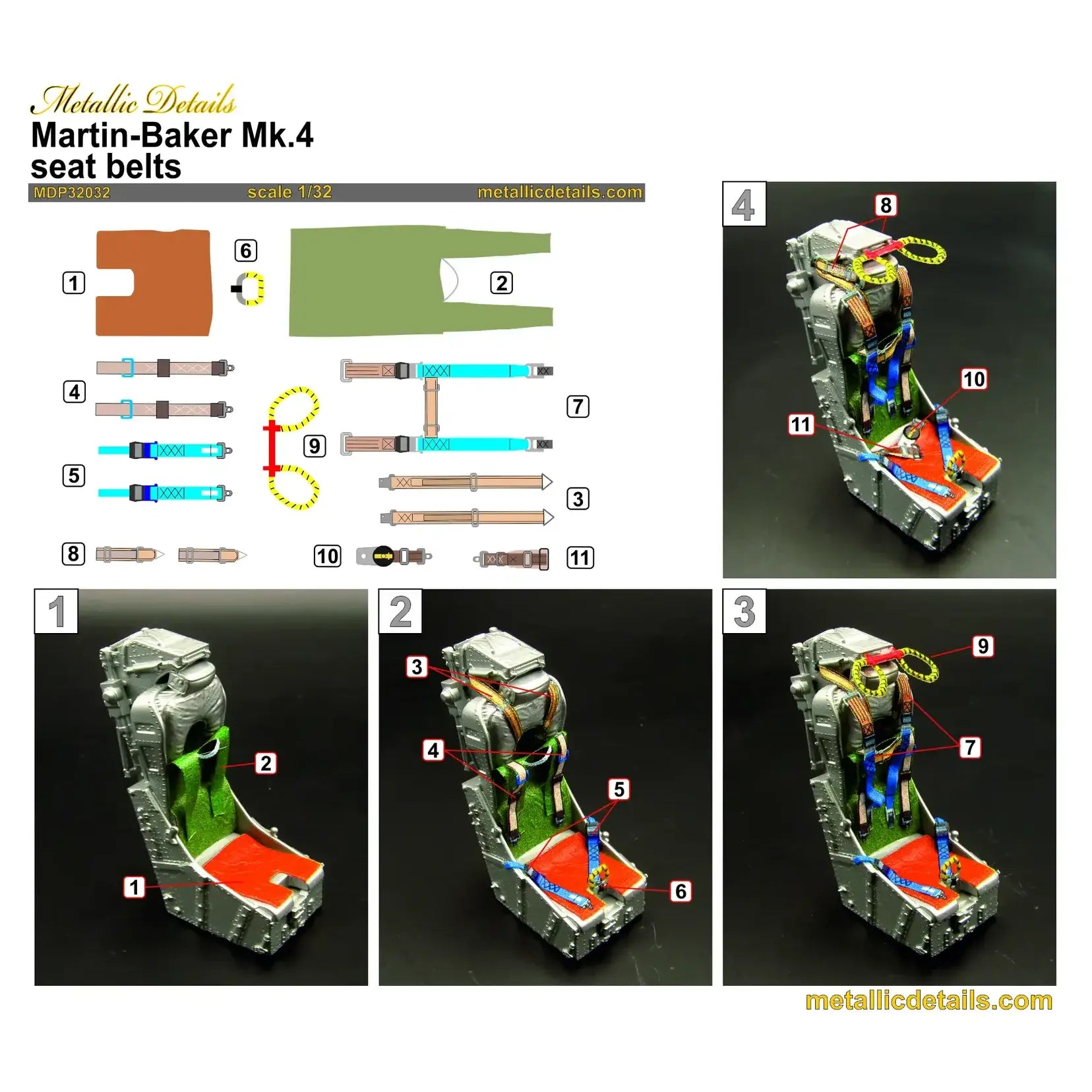 Martin-Baker Mk.4 seat belts Scale 1:32 Metallic Details MDP32032