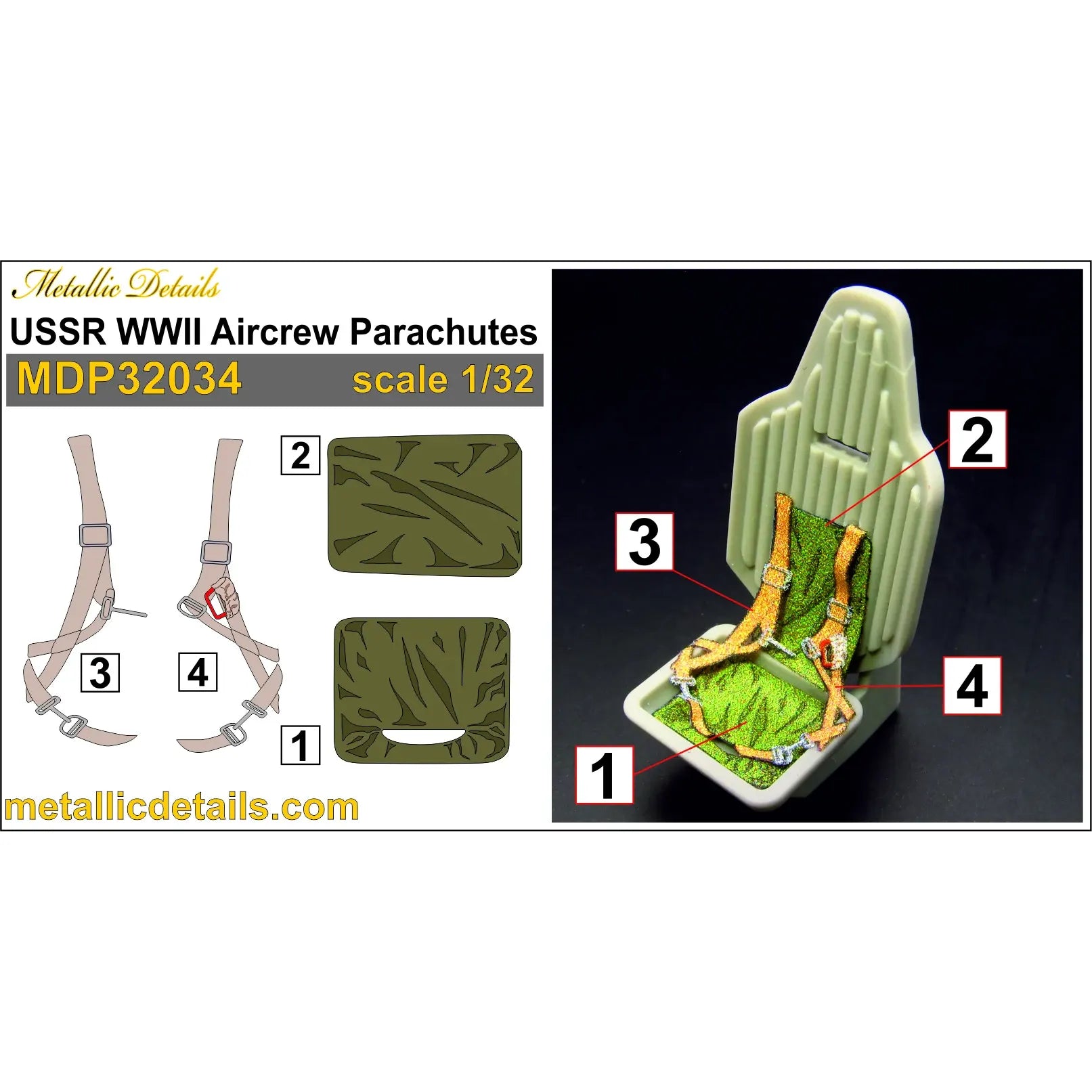 USSR WWII Aircrew Parachutes Scale 1:32 Metallic Details MDP32034