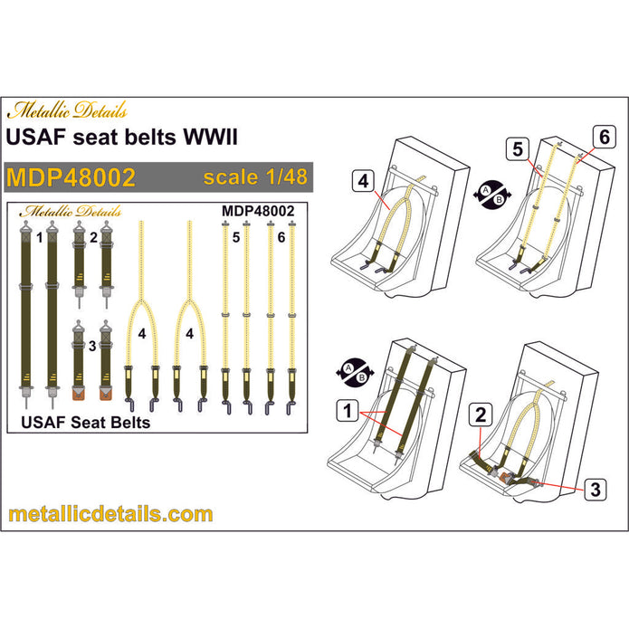 USAF Seat Belts WWII (3D Decals) Scale 1:48 Metallic Details MDP48002 - For Aircraft Model Kit