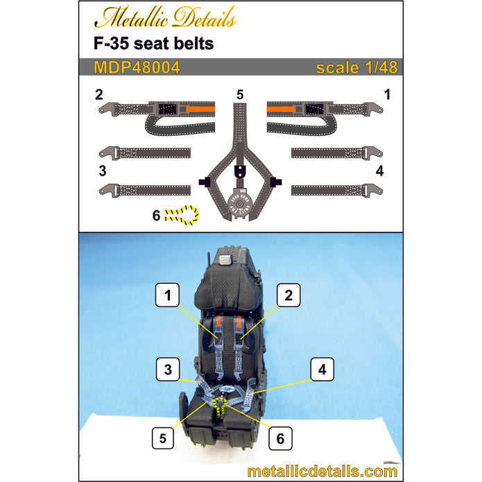 Lockheed-Martin F-35, Seat Belts (3D Decals) Scale 1:48 Metallic Details MDP48004 - For Models Aircraft Kits