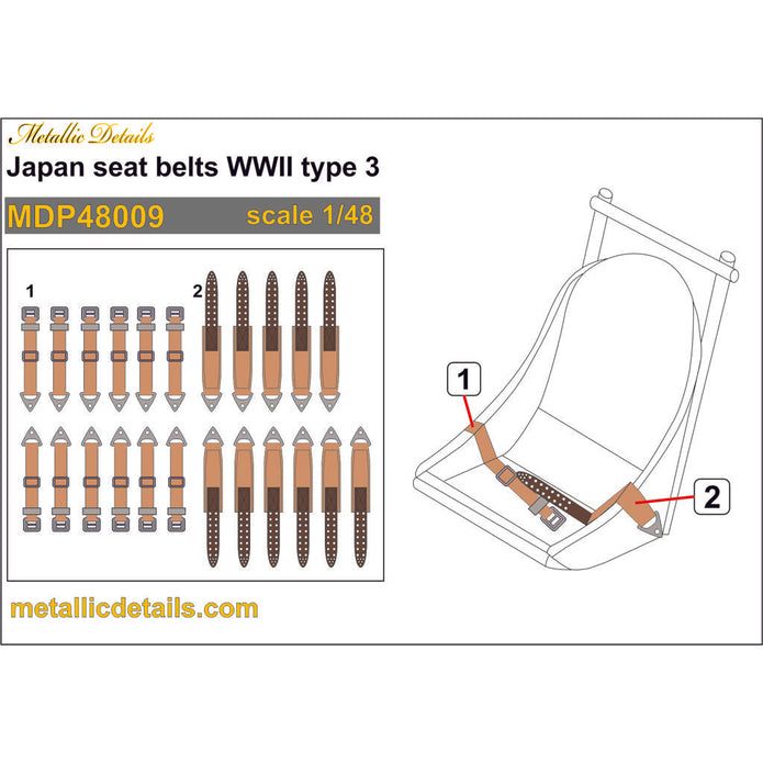 Japan Seat Belts WWII type 3 (3D Decals) Scale 1:48 Metallic Details MDP48009 - For Aircraft Model Kits
