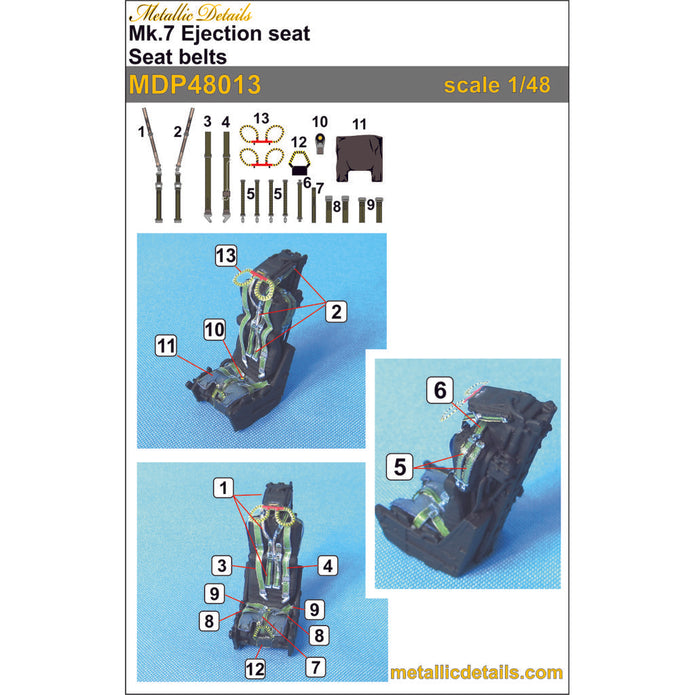 Seat Belts for Mk,7 Ejection Seat (3D Decals) Scale 1:48 Metallic Details MDP48013 - For Aircraft Kit Model