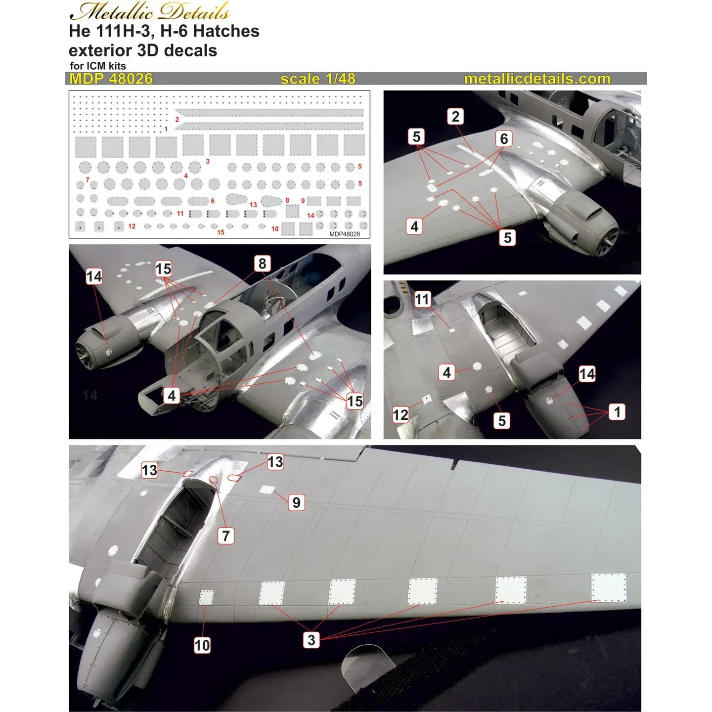 He 111H-3, H-6 Hatches (for ICM) Scale 1:48 Metallic Details MDP48026