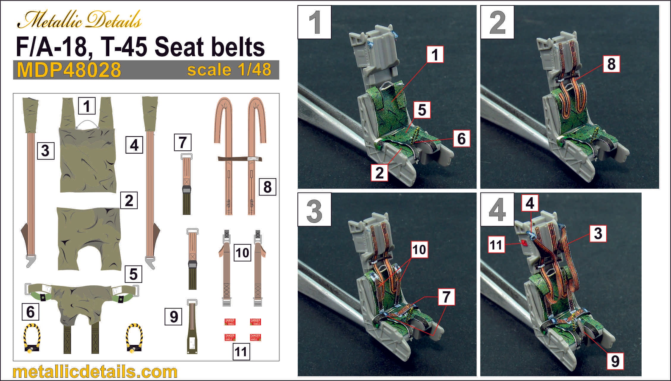 F/A-18, T-45 Seat Belts Scale 1:48 Metallic Details MDP48028