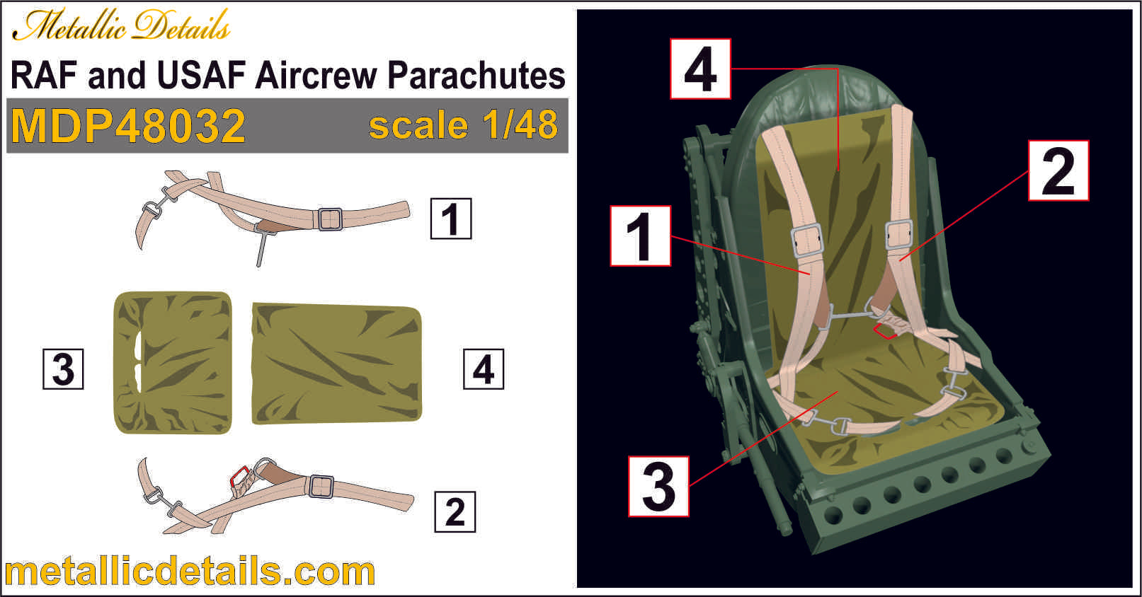 RAF and USAF Aircrew Parachutes Scale 1:48 Metallic Details MDP48032