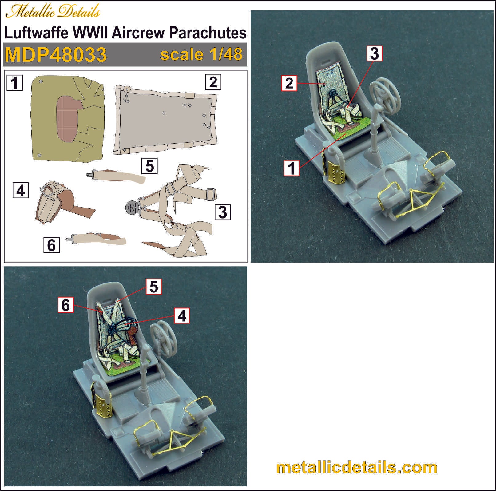 Luftwaffe WWII Aircrew Parachutes Scale 1:48 Metallic Details MDP48033