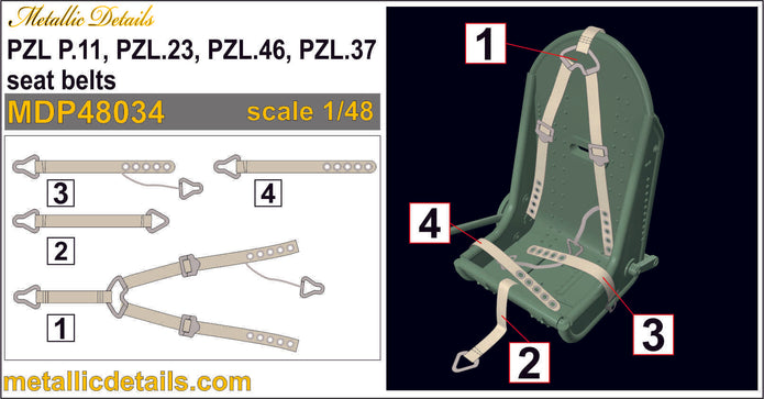 PZL P.11, PZL.23, PZL.46, PZL.37 Seat Belts Scale 1:48 Metallic Details MDP48034