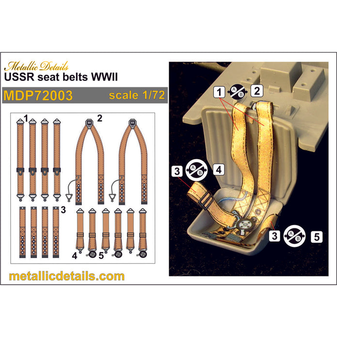 USSR Seat Belts WWII (3D Decals) Scale 1:72 Metallic Details MDP72003 - For Aircraft Kit Model