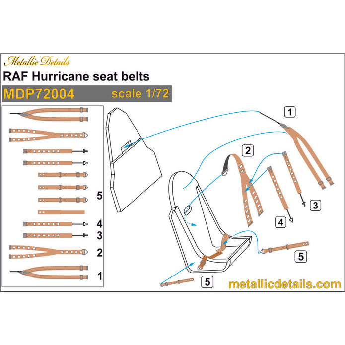 RAF Hurricane Seat Belts (3D Decals) Scale 1:72 Metallic Details MDP72004 - For Model Aircraft Kits