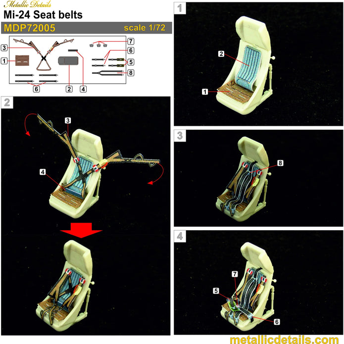 Mi-24, Seat Belts (3D Decals) Scale 1:72 Metallic Details MDP72005 - For Helicopter Models Kits