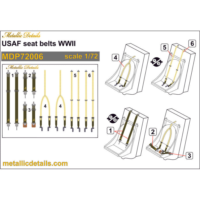 USAF Seat Belts WWII (3D Decals) Scale 1:72 Metallic Details MDP72006 - For Model Kits Aircraft