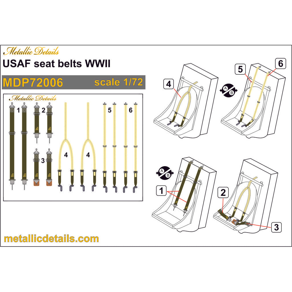 USAF Seat Belts WWII (3D Decals) Scale 1:72 Metallic Details MDP72006 - For Model Kits Aircraft