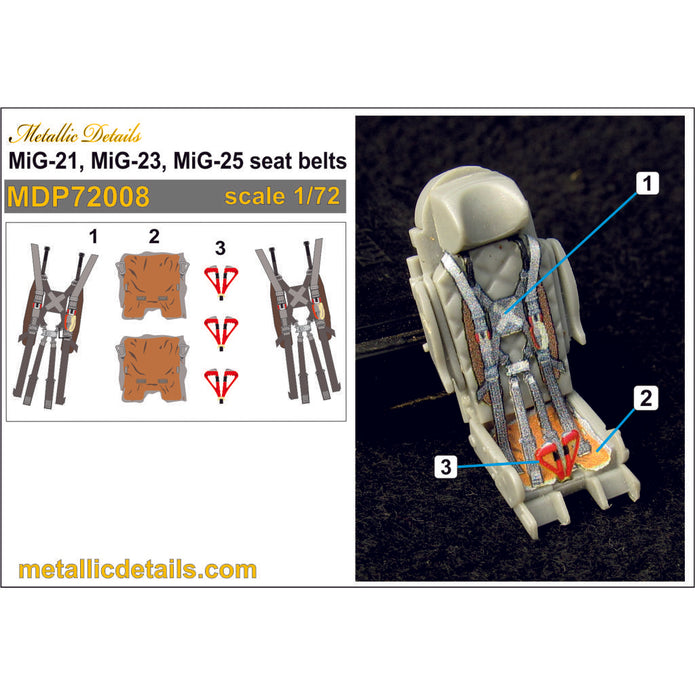 MiG-21, MiG-23, MiG-25 Seat Belts (3D Decals) Scale 1:72 Metallic Details MDP72008 - For Aircraft Model Kit